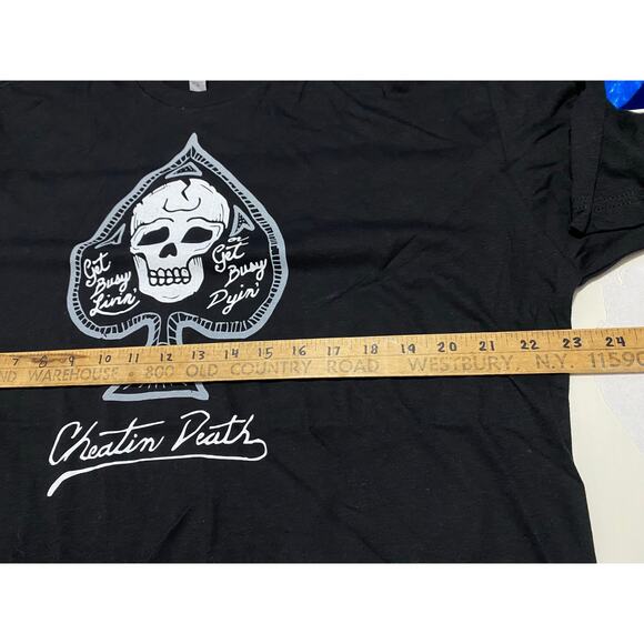 Cheatin Death T-Shirt Size XL Black Skull Spade Graphic Tee Streetwear Style - Picture 5 of 6